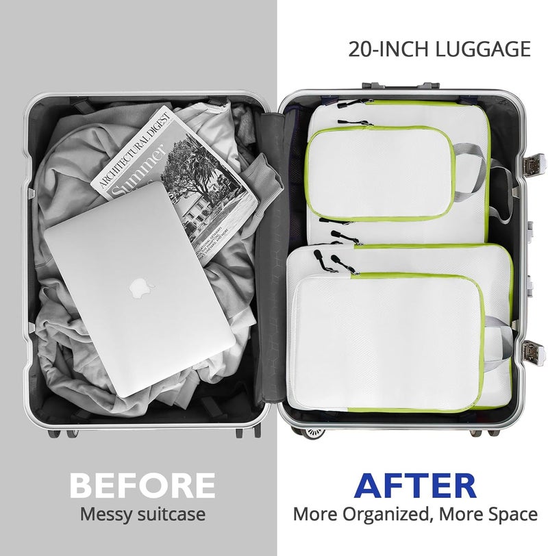 OPLEBEPE Compression Packing Cubes, 8 Set Packing Cubes for Travel Compression, Lightweight Compressible Package Organizer for Carry On and Suitcases, White and Green - Image 5